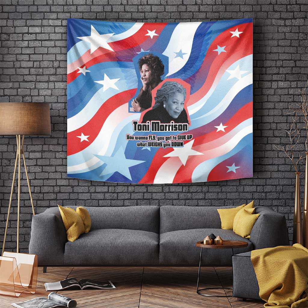 Toni Morrison Tapestry Abstract Wings Design Empowering Quote Dual Portrait Celebration of Literary Freedom - Wonder Print Shop
