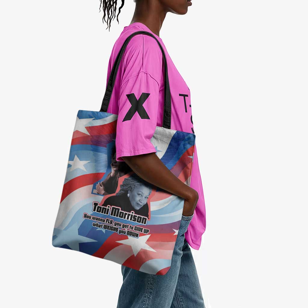 Toni Morrison Tote Bag Abstract Wings Design Empowering Quote Dual Portrait Celebration of Literary Freedom - Wonder Print Shop
