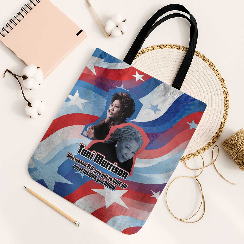 Toni Morrison Tote Bag Abstract Wings Design Empowering Quote Dual Portrait Celebration of Literary Freedom - Wonder Print Shop