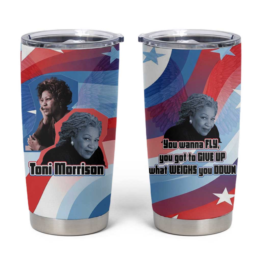 Toni Morrison Tumbler Cup Abstract Wings Design Empowering Quote Dual Portrait Celebration of Literary Freedom - Wonder Print Shop