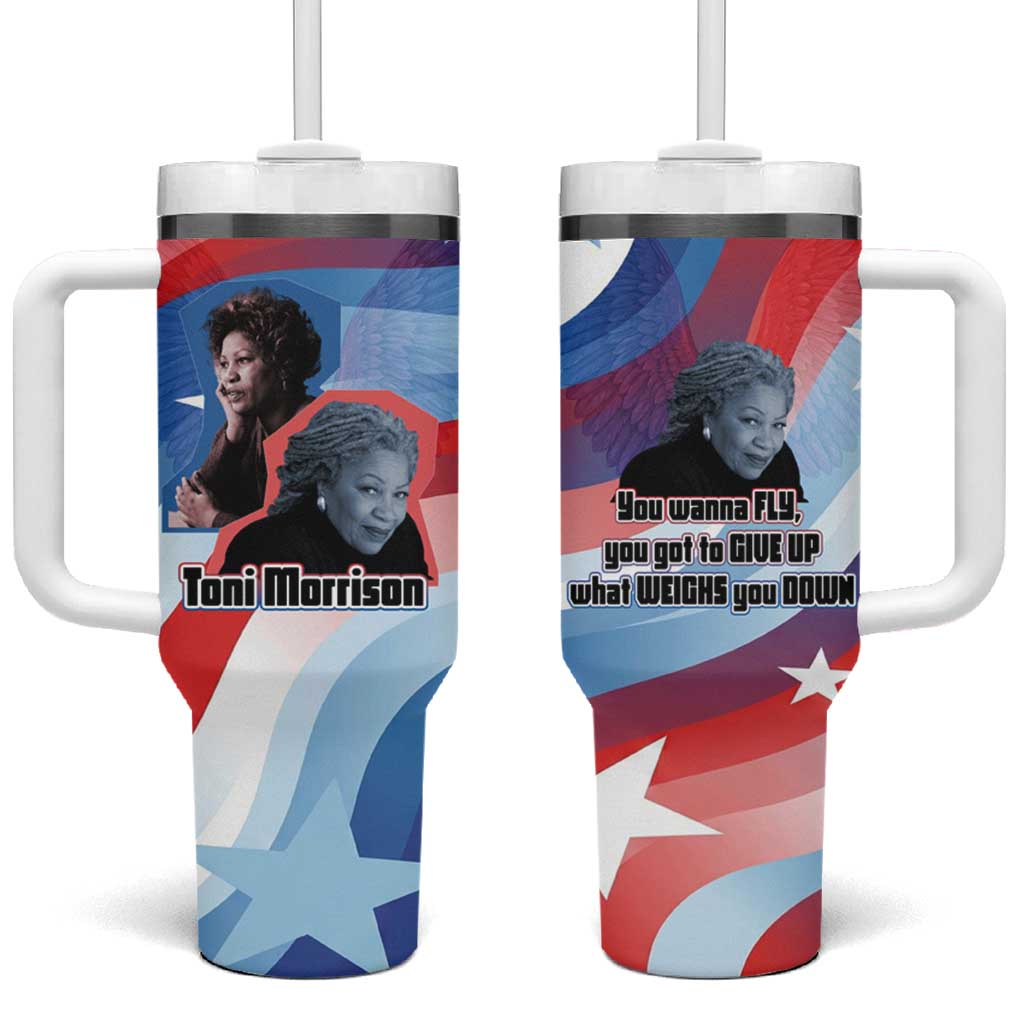 Toni Morrison Tumbler With Handle Abstract Wings Design Empowering Quote Dual Portrait Celebration of Literary Freedom - Wonder Print Shop