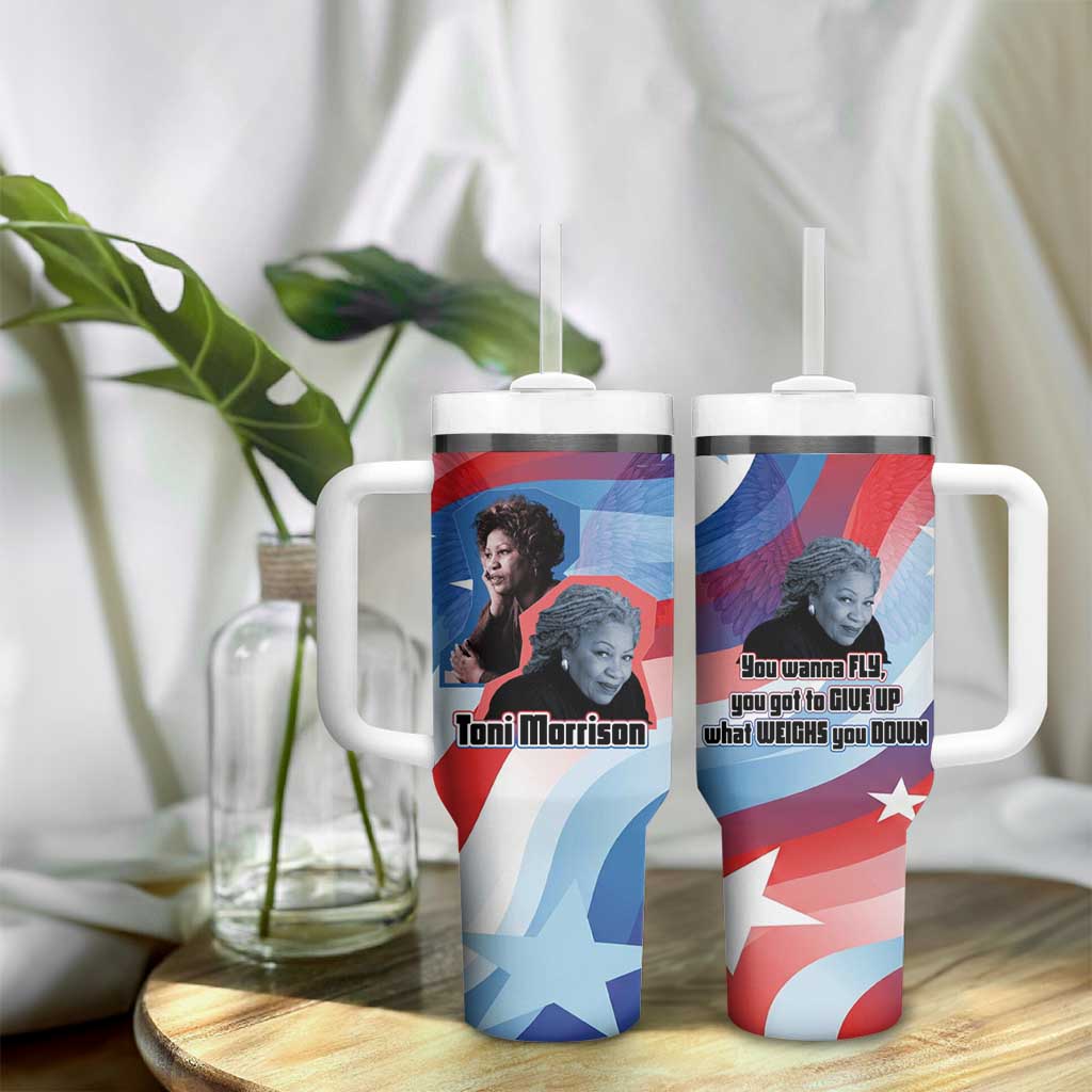 Toni Morrison Tumbler With Handle Abstract Wings Design Empowering Quote Dual Portrait Celebration of Literary Freedom - Wonder Print Shop