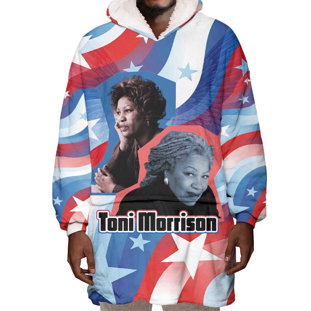 Toni Morrison Wearable Blanket Hoodie Abstract Wings Design Empowering Quote Dual Portrait Celebration of Literary Freedom - Wonder Print Shop