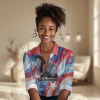Toni Morrison Women Casual Shirt Abstract Wings Design Empowering Quote Dual Portrait Celebration of Literary Freedom - Wonder Print Shop