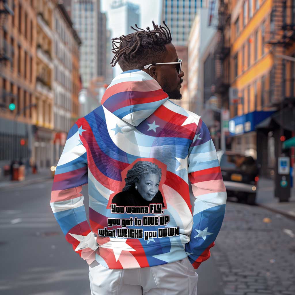 Toni Morrison Zip Hoodie Abstract Wings Design Empowering Quote Dual Portrait Celebration of Literary Freedom - Wonder Print Shop