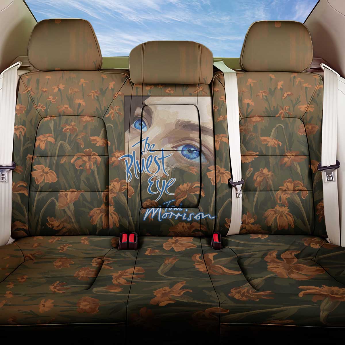 Toni Morrison Back Car Seat Cover Floral Themed Design Featuring The Bluest Eye Cover Art Thought-Provoking Quote - Wonder Print Shop