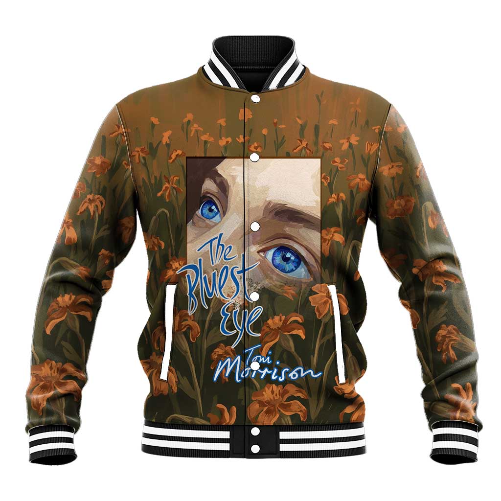 Toni Morrison Baseball Jacket Floral Themed Design Featuring The Bluest Eye Cover Art Thought-Provoking Quote - Wonder Print Shop
