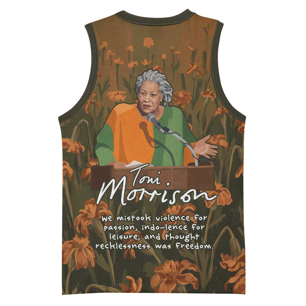 Toni Morrison Basketball Jersey Floral Themed Design Featuring The Bluest Eye Cover Art Thought-Provoking Quote - Wonder Print Shop