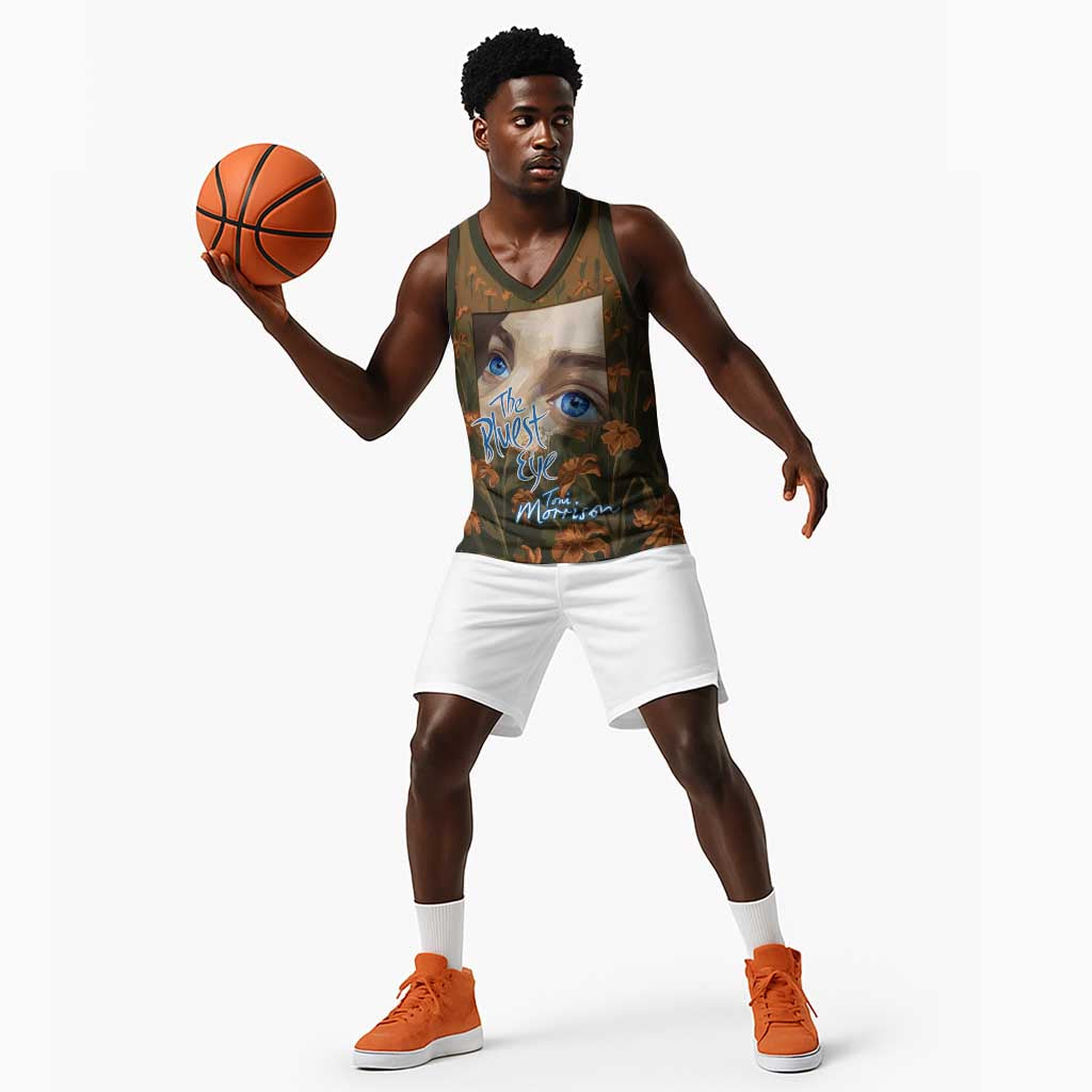 Toni Morrison Basketball Jersey Floral Themed Design Featuring The Bluest Eye Cover Art Thought-Provoking Quote - Wonder Print Shop