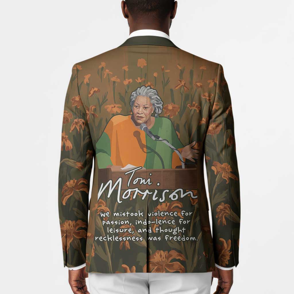 Toni Morrison Blazer Floral Themed Design Featuring The Bluest Eye Cover Art Thought-Provoking Quote - Wonder Print Shop