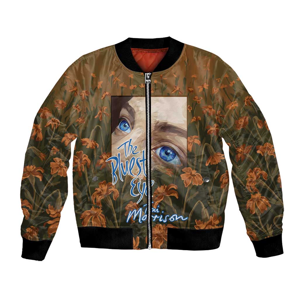 Toni Morrison Bomber Jacket Floral Themed Design Featuring The Bluest Eye Cover Art Thought-Provoking Quote - Wonder Print Shop