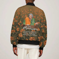Toni Morrison Bomber Jacket Floral Themed Design Featuring The Bluest Eye Cover Art Thought-Provoking Quote - Wonder Print Shop