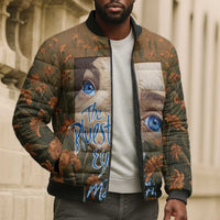 Toni Morrison Bomber Puffer Jacket Floral Themed Design Featuring The Bluest Eye Cover Art Thought-Provoking Quote - Wonder Print Shop