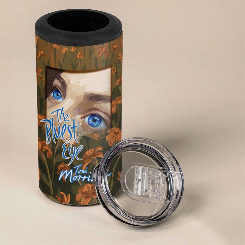Toni Morrison 4 in 1 Can Cooler Tumbler Floral Themed Design Featuring The Bluest Eye Cover Art Thought-Provoking Quote - Wonder Print Shop