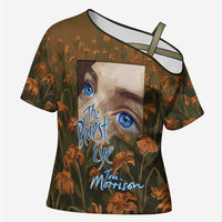 Toni Morrison Cross Shoulder Shirt Floral Themed Design Featuring The Bluest Eye Cover Art Thought-Provoking Quote - Wonder Print Shop