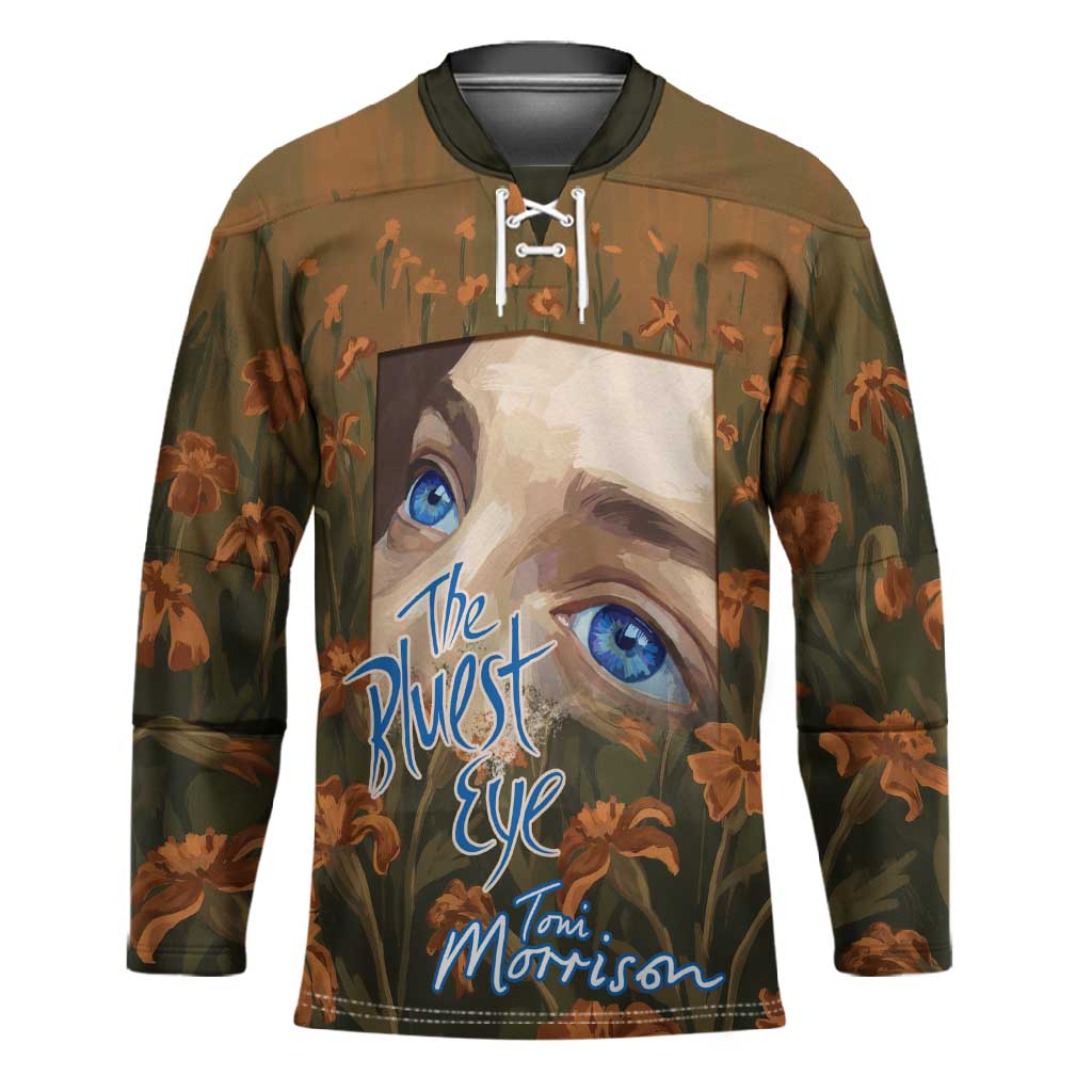 Toni Morrison Hockey Jersey Floral Themed Design Featuring The Bluest Eye Cover Art Thought-Provoking Quote - Wonder Print Shop
