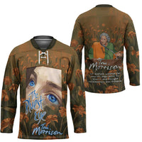Toni Morrison Hockey Jersey Floral Themed Design Featuring The Bluest Eye Cover Art Thought-Provoking Quote - Wonder Print Shop