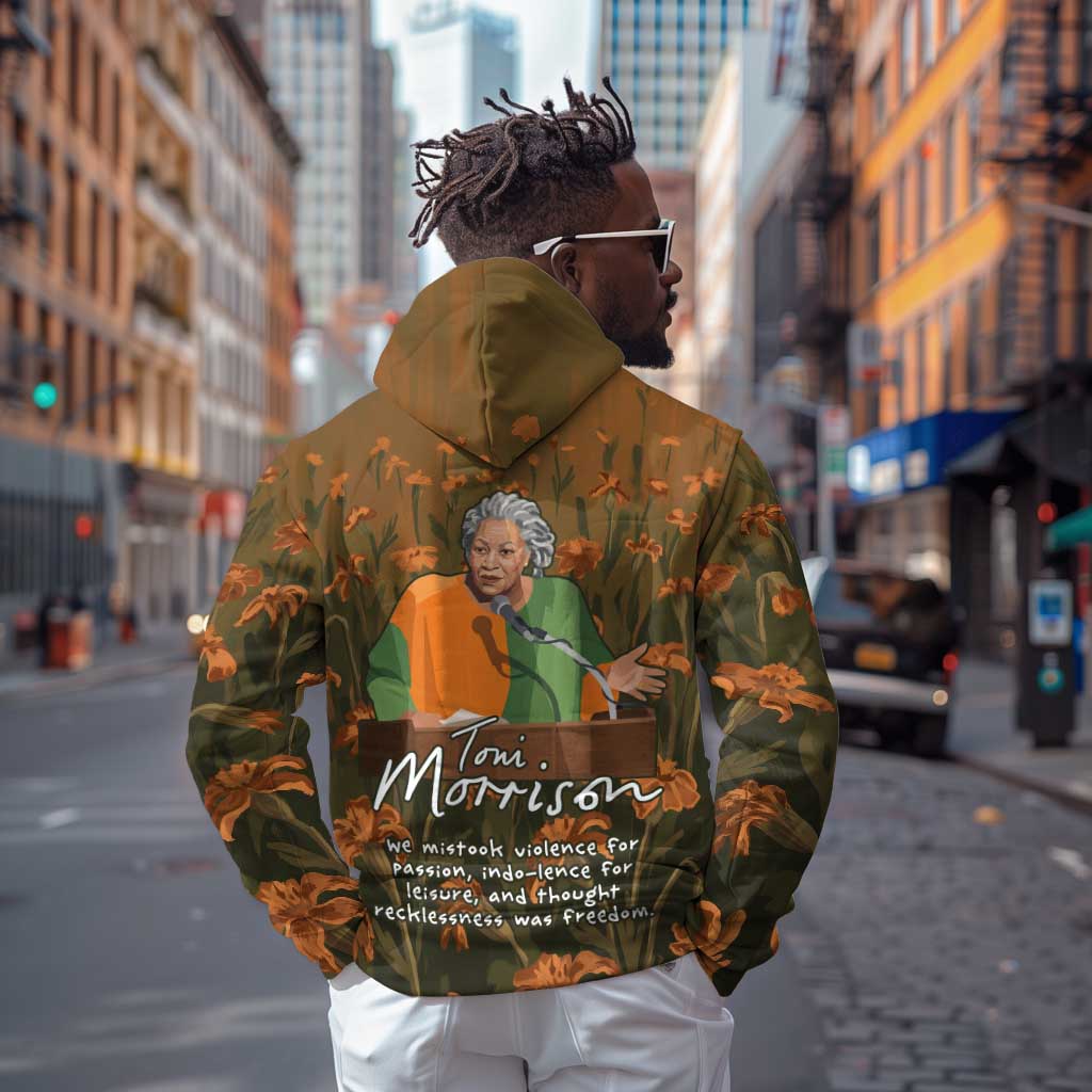 Toni Morrison Hoodie Floral Themed Design Featuring The Bluest Eye Cover Art Thought-Provoking Quote - Wonder Print Shop