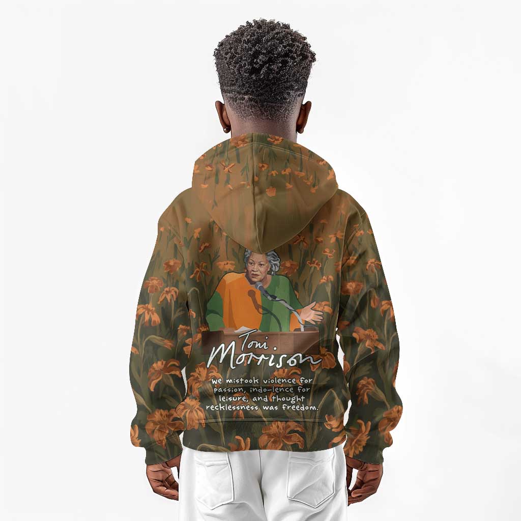 Toni Morrison Kid Hoodie Floral Themed Design Featuring The Bluest Eye Cover Art Thought-Provoking Quote - Wonder Print Shop