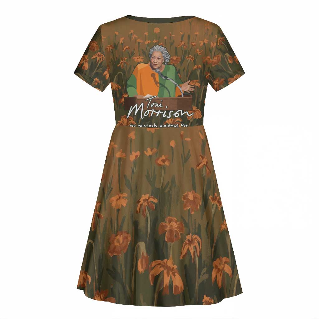 Toni Morrison Kid Short Sleeve Dress Floral Themed Design Featuring The Bluest Eye Cover Art Thought-Provoking Quote - Wonder Print Shop