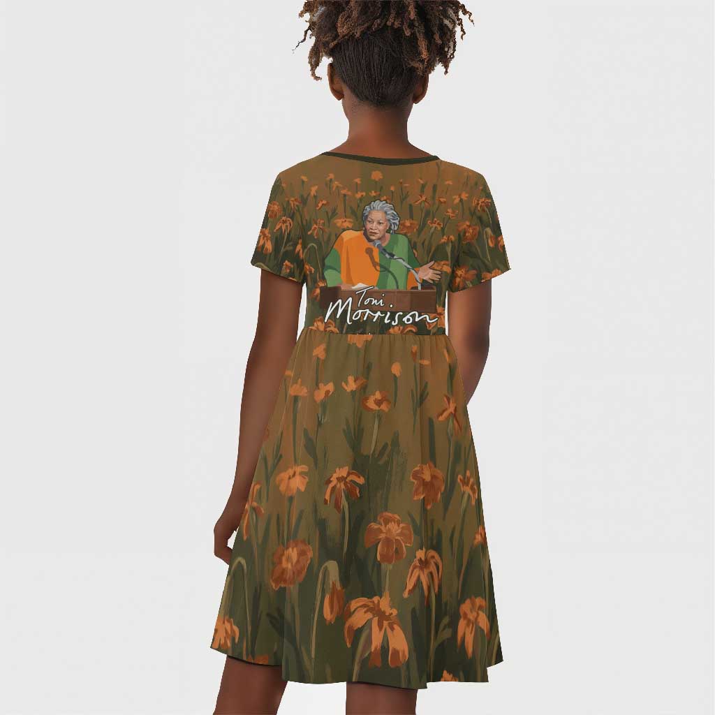 Toni Morrison Kid Short Sleeve Dress Floral Themed Design Featuring The Bluest Eye Cover Art Thought-Provoking Quote - Wonder Print Shop