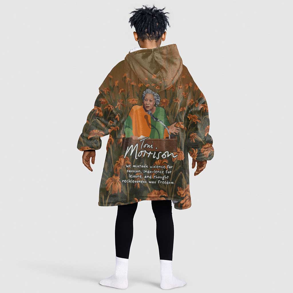 Toni Morrison Kid Wearable Blanket Hoodie Floral Themed Design Featuring The Bluest Eye Cover Art Thought-Provoking Quote - Wonder Print Shop