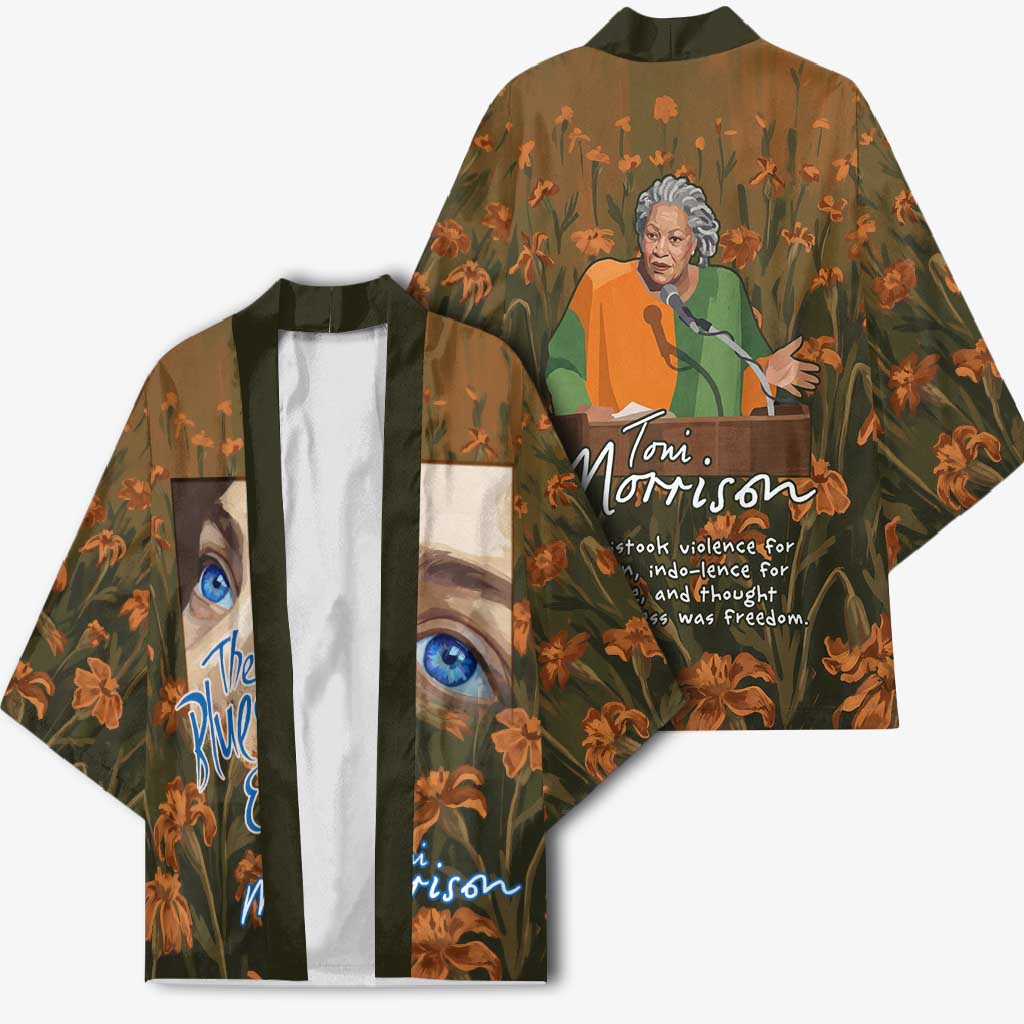 Toni Morrison Kimono Floral Themed Design Featuring The Bluest Eye Cover Art Thought-Provoking Quote - Wonder Print Shop