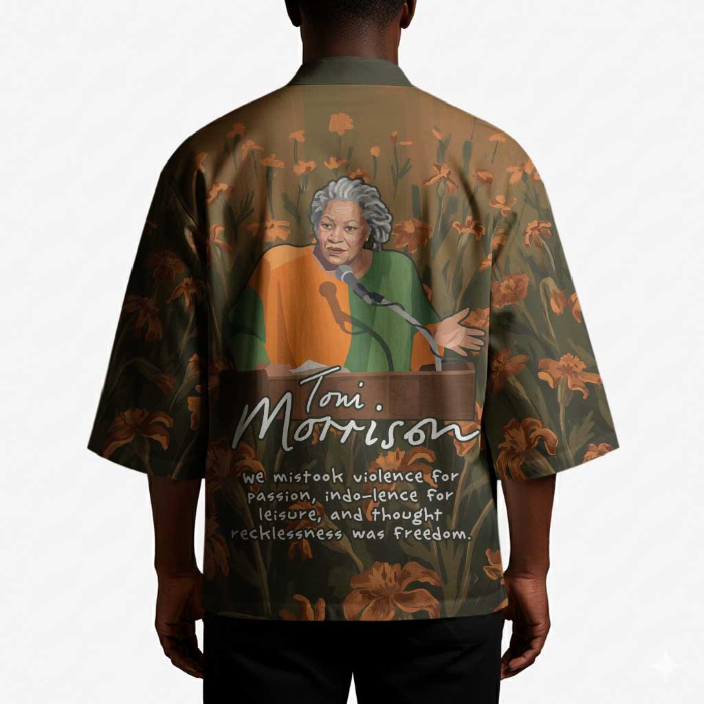 Toni Morrison Kimono Floral Themed Design Featuring The Bluest Eye Cover Art Thought-Provoking Quote - Wonder Print Shop