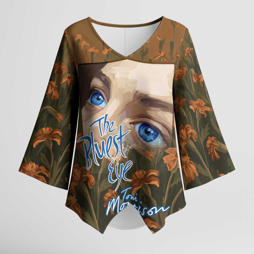 Toni Morrison Kimono Sleeve Blouse Floral Themed Design Featuring The Bluest Eye Cover Art Thought-Provoking Quote - Wonder Print Shop