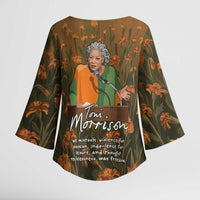 Toni Morrison Kimono Sleeve Blouse Floral Themed Design Featuring The Bluest Eye Cover Art Thought-Provoking Quote - Wonder Print Shop