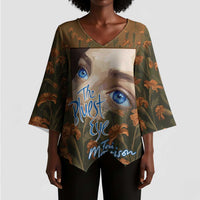 Toni Morrison Kimono Sleeve Blouse Floral Themed Design Featuring The Bluest Eye Cover Art Thought-Provoking Quote - Wonder Print Shop