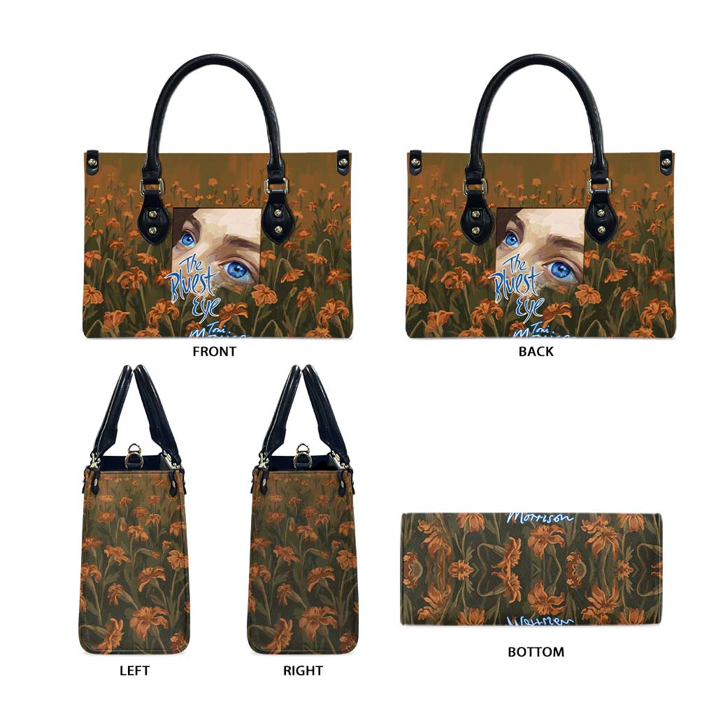 Toni Morrison Leather Bag Floral Themed Design Featuring The Bluest Eye Cover Art Thought-Provoking Quote - Wonder Print Shop