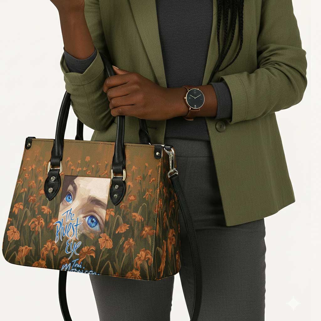 Toni Morrison Leather Bag Floral Themed Design Featuring The Bluest Eye Cover Art Thought-Provoking Quote - Wonder Print Shop
