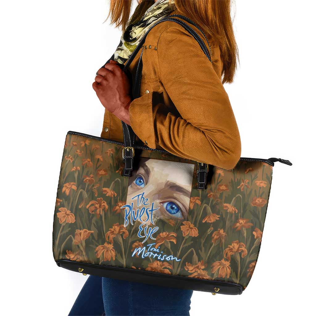 Toni Morrison Leather Tote Bag Floral Themed Design Featuring The Bluest Eye Cover Art Thought-Provoking Quote - Wonder Print Shop