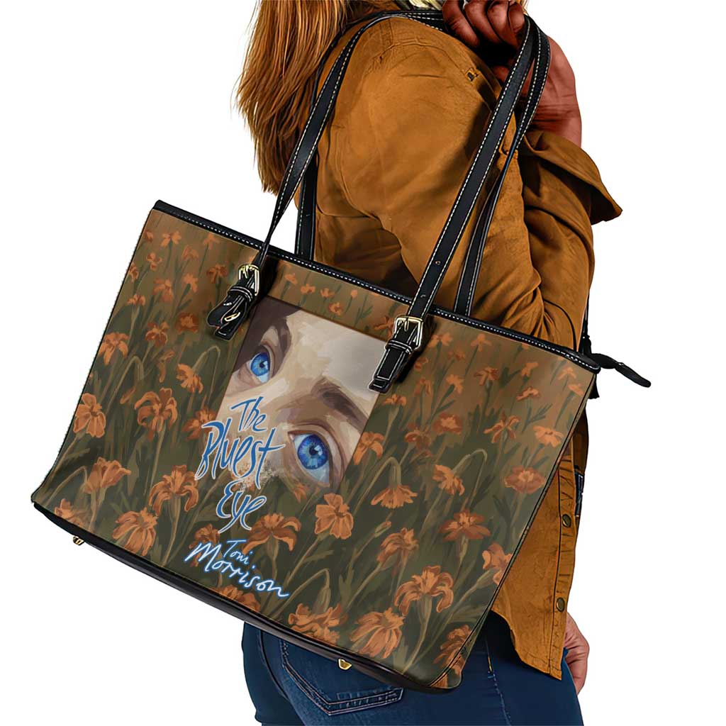 Toni Morrison Leather Tote Bag Floral Themed Design Featuring The Bluest Eye Cover Art Thought-Provoking Quote - Wonder Print Shop
