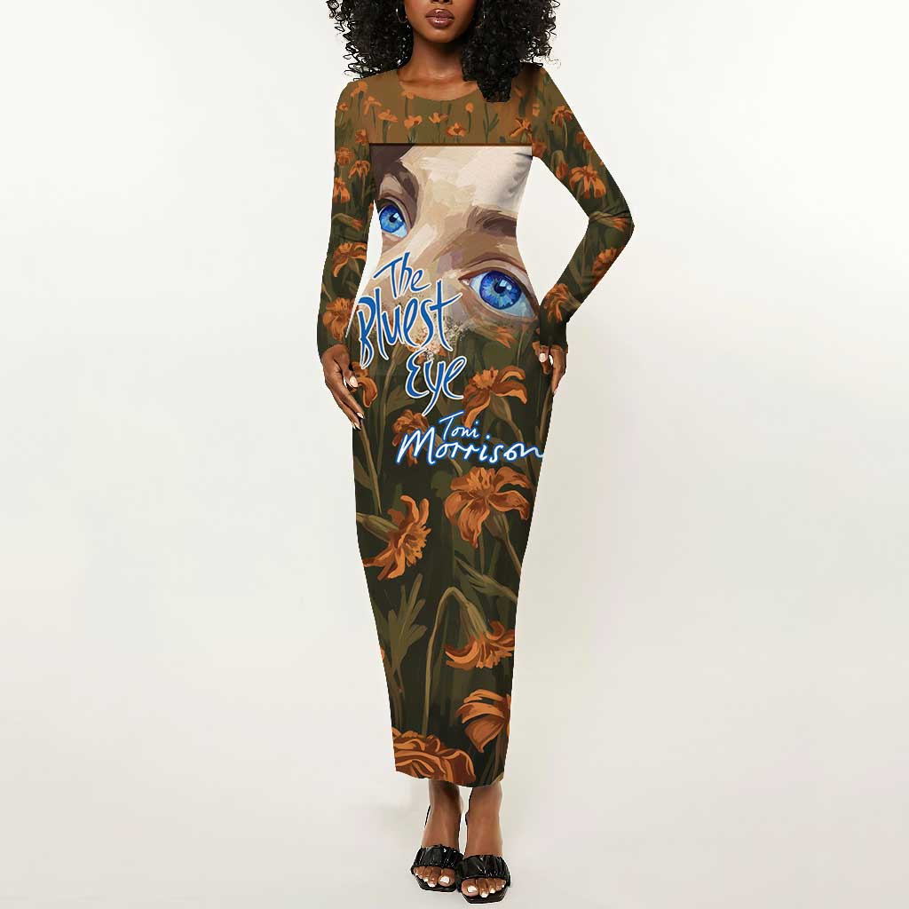 Toni Morrison Long Sleeve Bodycon Dress Floral Themed Design Featuring The Bluest Eye Cover Art Thought-Provoking Quote - Wonder Print Shop