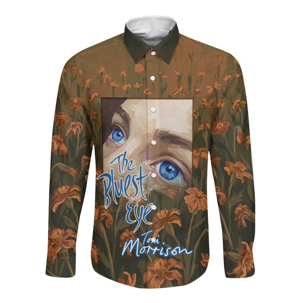 Toni Morrison Long Sleeve Button Shirt Floral Themed Design Featuring The Bluest Eye Cover Art Thought-Provoking Quote - Wonder Print Shop