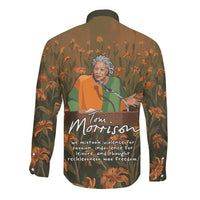 Toni Morrison Long Sleeve Button Shirt Floral Themed Design Featuring The Bluest Eye Cover Art Thought-Provoking Quote - Wonder Print Shop