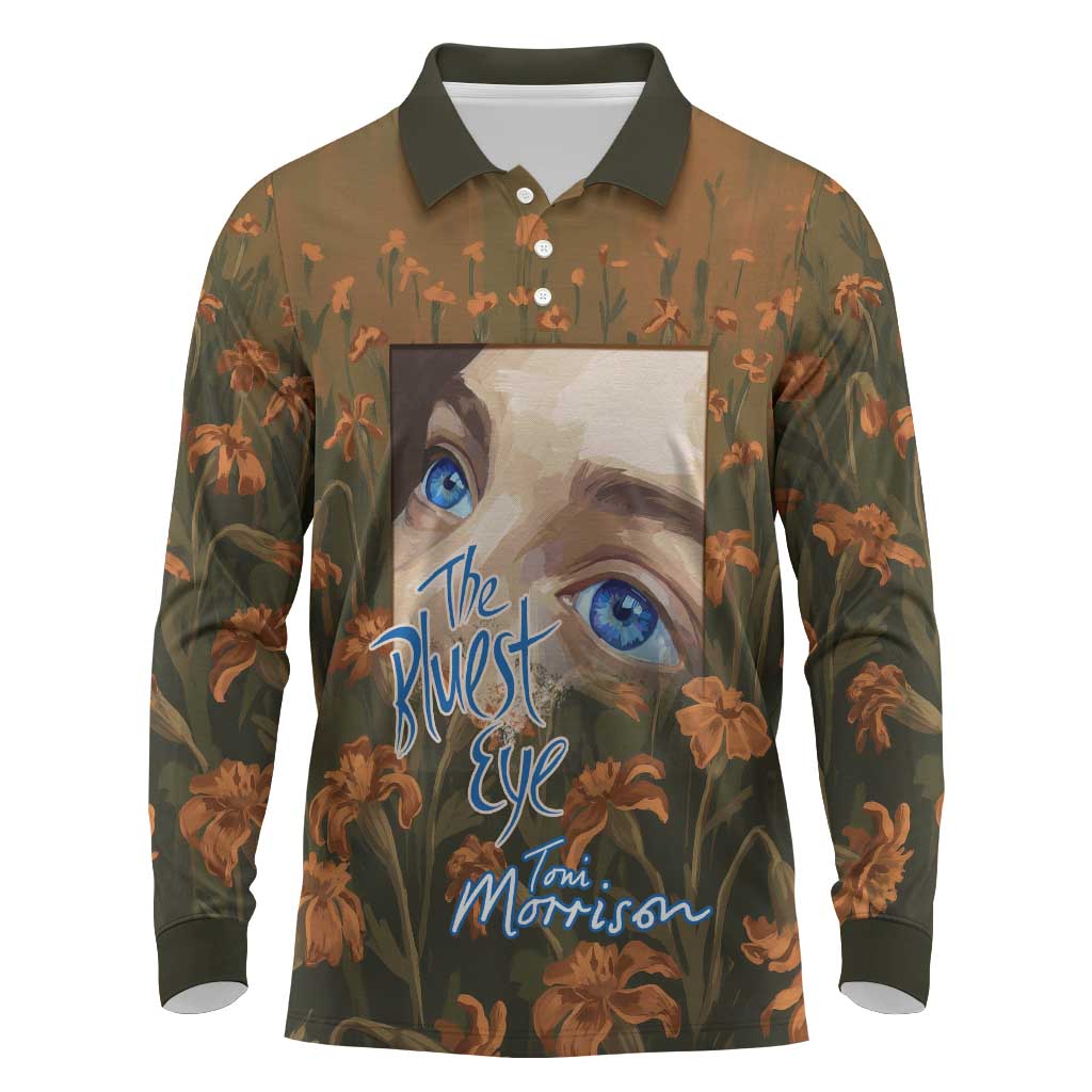 Toni Morrison Long Sleeve Polo Shirt Floral Themed Design Featuring The Bluest Eye Cover Art Thought-Provoking Quote - Wonder Print Shop