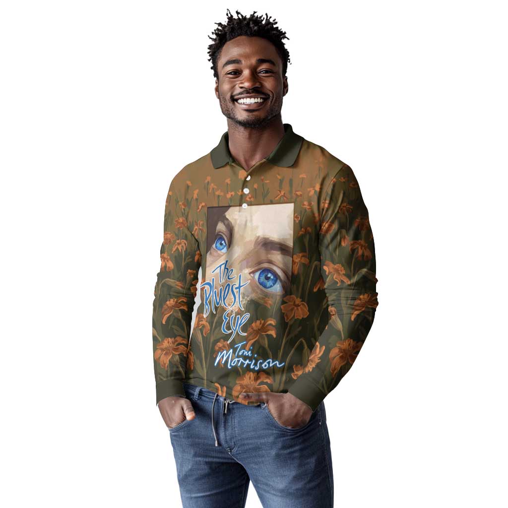 Toni Morrison Long Sleeve Polo Shirt Floral Themed Design Featuring The Bluest Eye Cover Art Thought-Provoking Quote - Wonder Print Shop