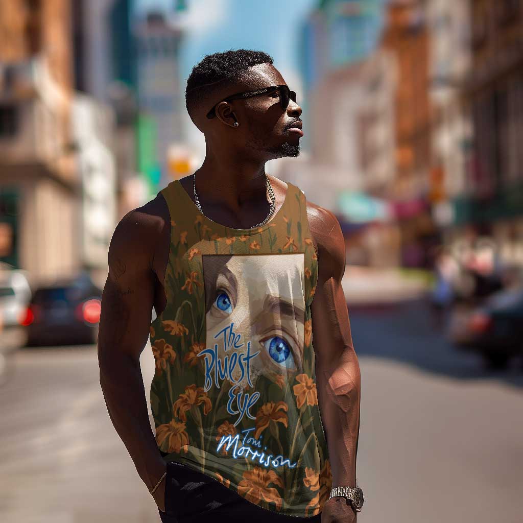 Toni Morrison Men Tank Top Floral Themed Design Featuring The Bluest Eye Cover Art Thought-Provoking Quote - Wonder Print Shop