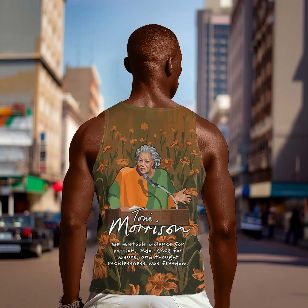 Toni Morrison Men Tank Top Floral Themed Design Featuring The Bluest Eye Cover Art Thought-Provoking Quote - Wonder Print Shop