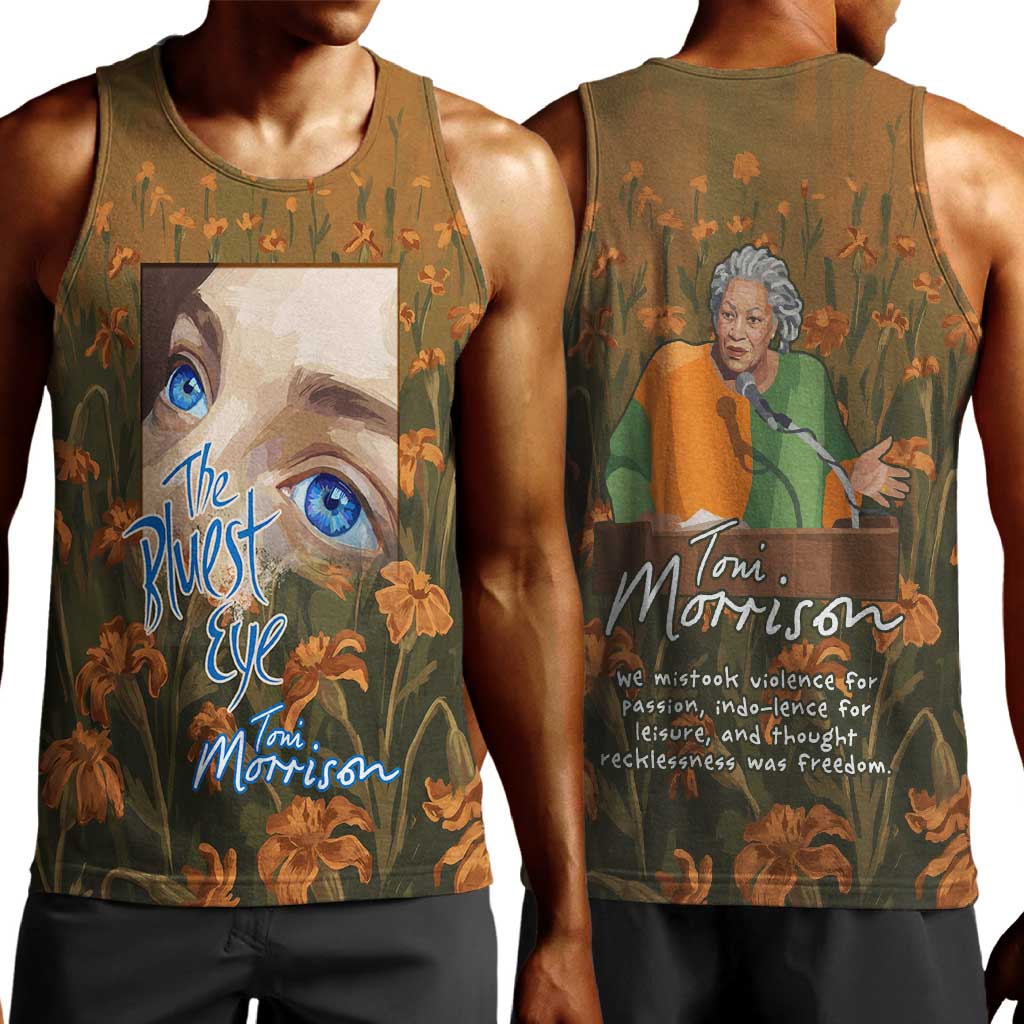 Toni Morrison Men Tank Top Floral Themed Design Featuring The Bluest Eye Cover Art Thought-Provoking Quote - Wonder Print Shop