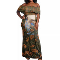 Toni Morrison Off Shoulder Maxi Dress Floral Themed Design Featuring The Bluest Eye Cover Art Thought-Provoking Quote - Wonder Print Shop