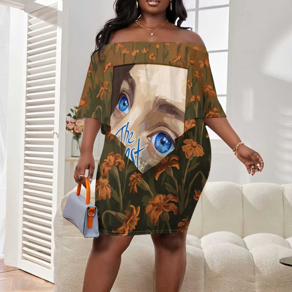 Toni Morrison Off Shoulder Short Dress Floral Themed Design Featuring The Bluest Eye Cover Art Thought-Provoking Quote - Wonder Print Shop