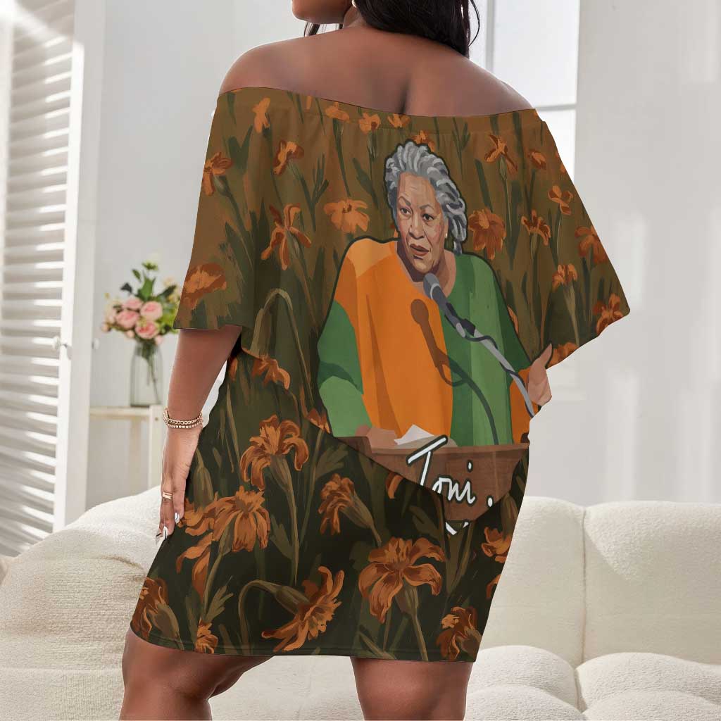 Toni Morrison Off Shoulder Short Dress Floral Themed Design Featuring The Bluest Eye Cover Art Thought-Provoking Quote - Wonder Print Shop