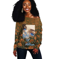 Toni Morrison Off Shoulder Sweater Floral Themed Design Featuring The Bluest Eye Cover Art Thought-Provoking Quote - Wonder Print Shop