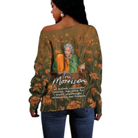 Toni Morrison Off Shoulder Sweater Floral Themed Design Featuring The Bluest Eye Cover Art Thought-Provoking Quote - Wonder Print Shop