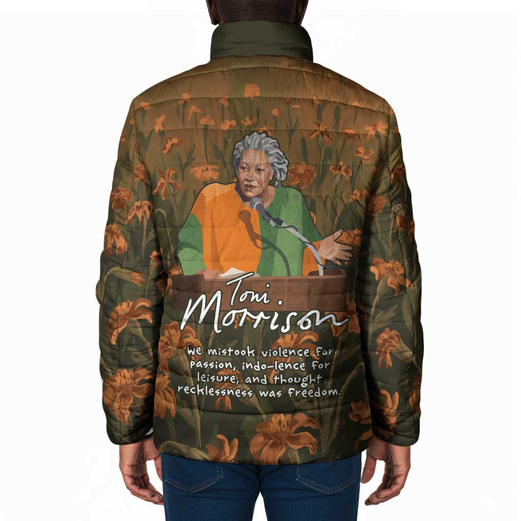 Toni Morrison Padded Jacket Floral Themed Design Featuring The Bluest Eye Cover Art Thought-Provoking Quote - Wonder Print Shop