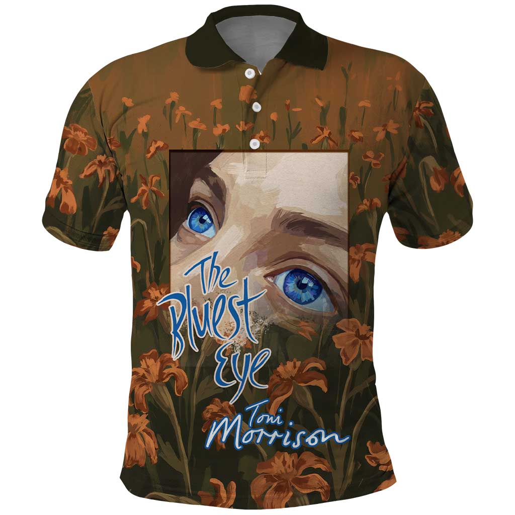 Toni Morrison Polo Shirt Floral Themed Design Featuring The Bluest Eye Cover Art Thought-Provoking Quote - Wonder Print Shop